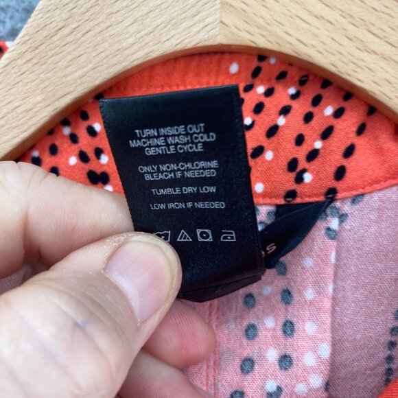 Ali Miles Top Womens Medium Coral Dot Pattern Button Up 3/4 Sleeve Wired Collar - Picture 7 of 10